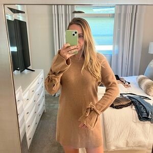 Madewell Camel Knit Dress with Bow sleeve Details